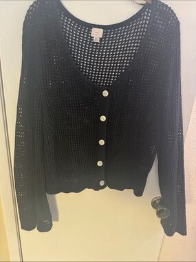 a new day Black Open-Weave Button-Front Cardigan